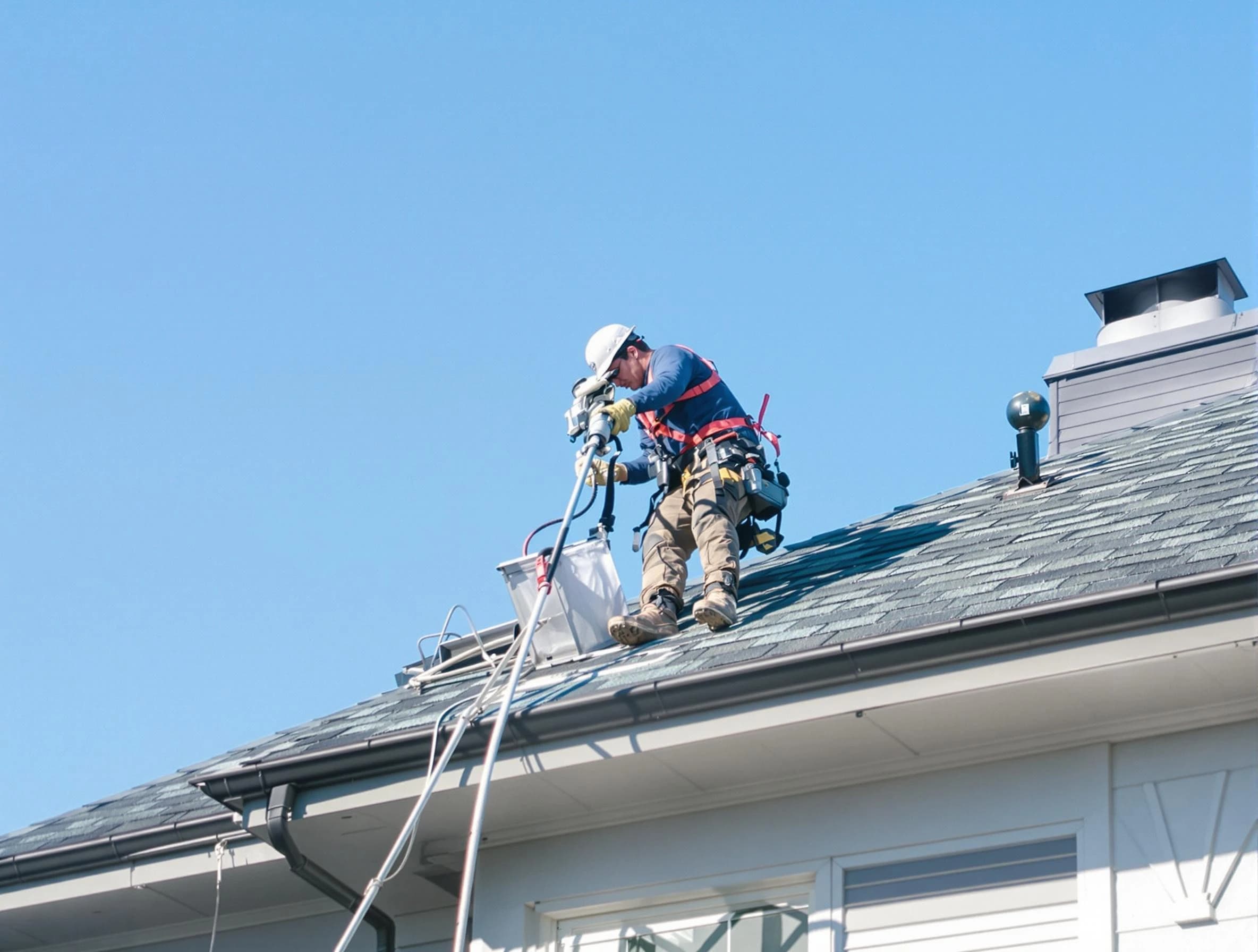 Stockbridge Dryer Vent Cleaning certified technician cleaning a roof-mounted dryer vent system in Stockbridge