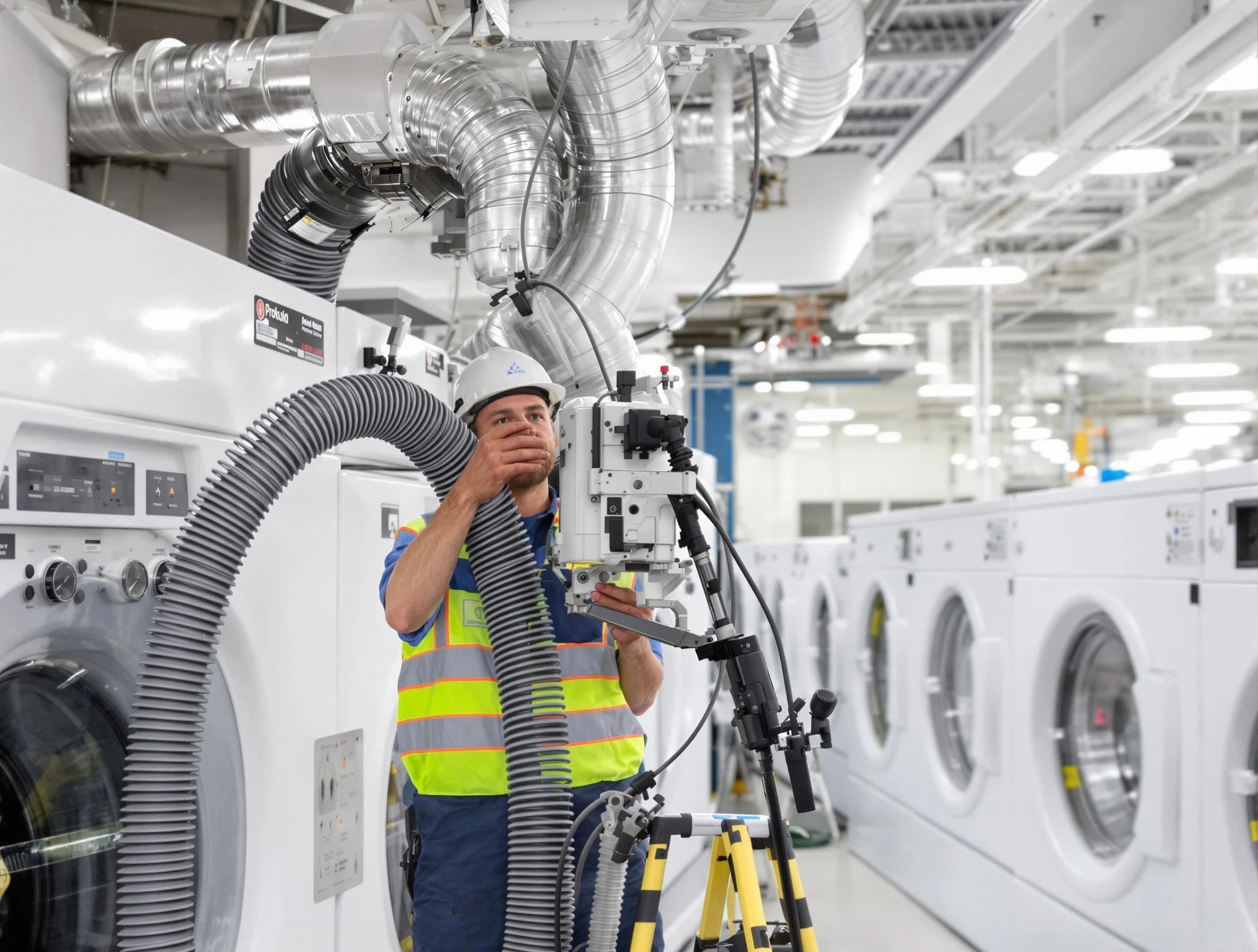 Stockbridge Dryer Vent Cleaning team performing commercial-grade dryer vent cleaning at a business facility in Stockbridge