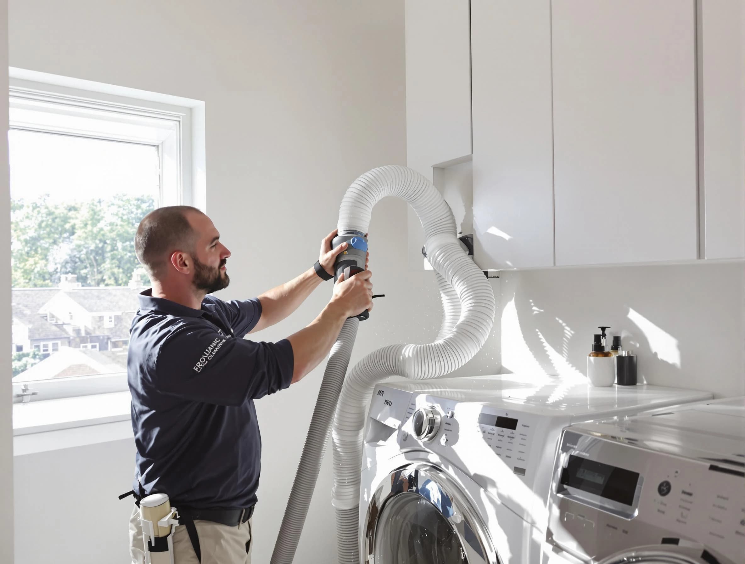 Certified Stockbridge Dryer Vent Cleaning technician performing dryer vent cleaning in Stockbridge
