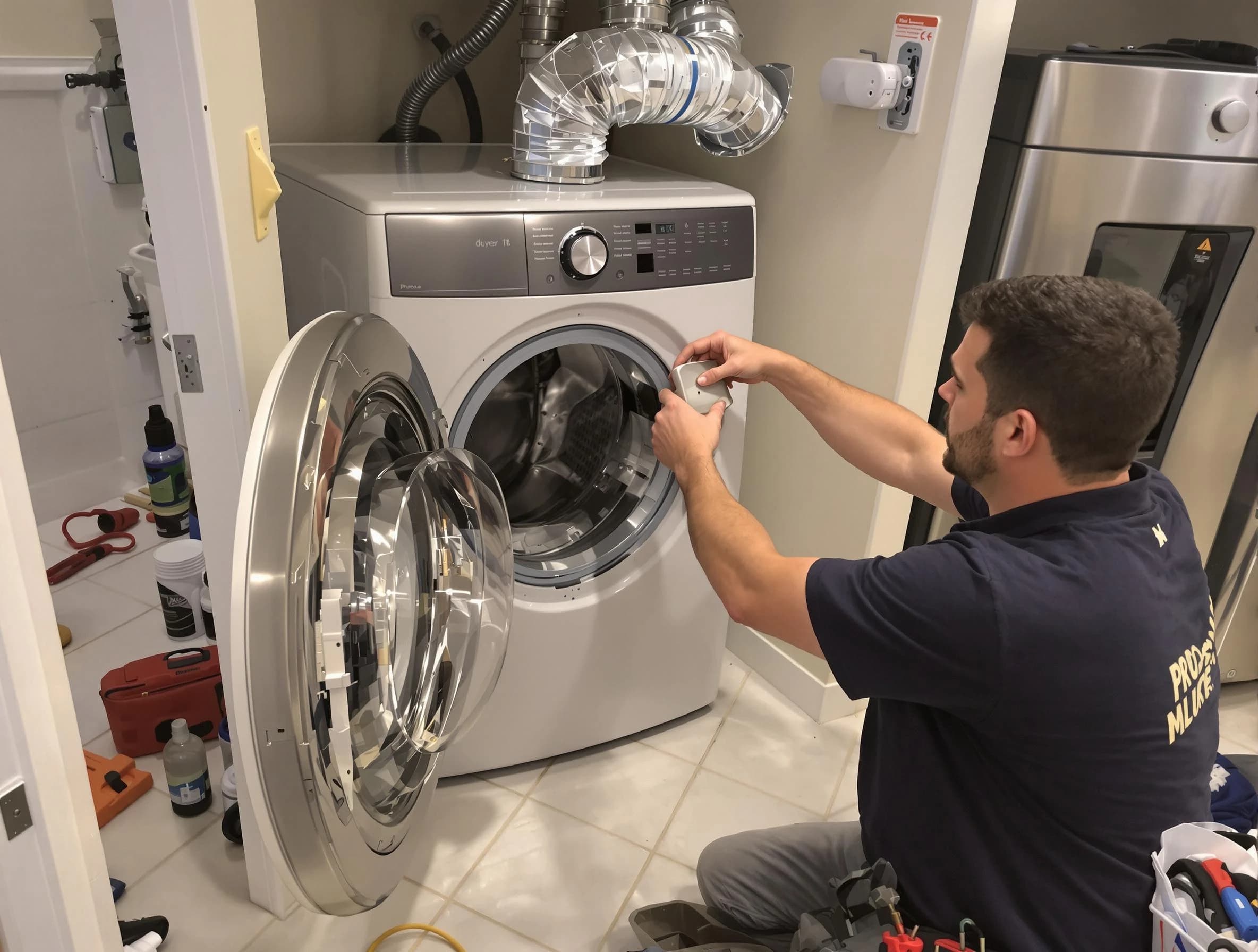 Stockbridge Dryer Vent Cleaning technician performing precise dryer vent hose installation in Stockbridge