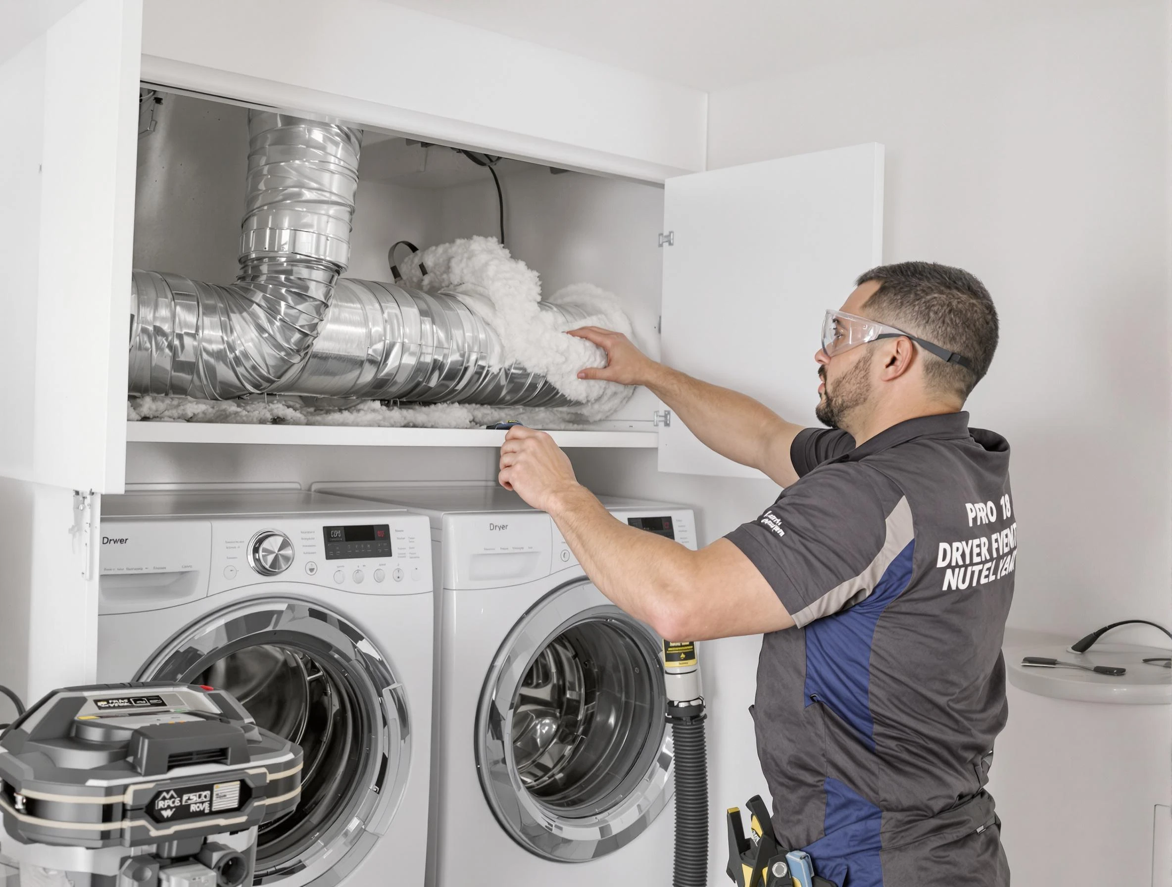 Stockbridge Dryer Vent Cleaning certified technician performing specialized gas dryer vent cleaning in Stockbridge